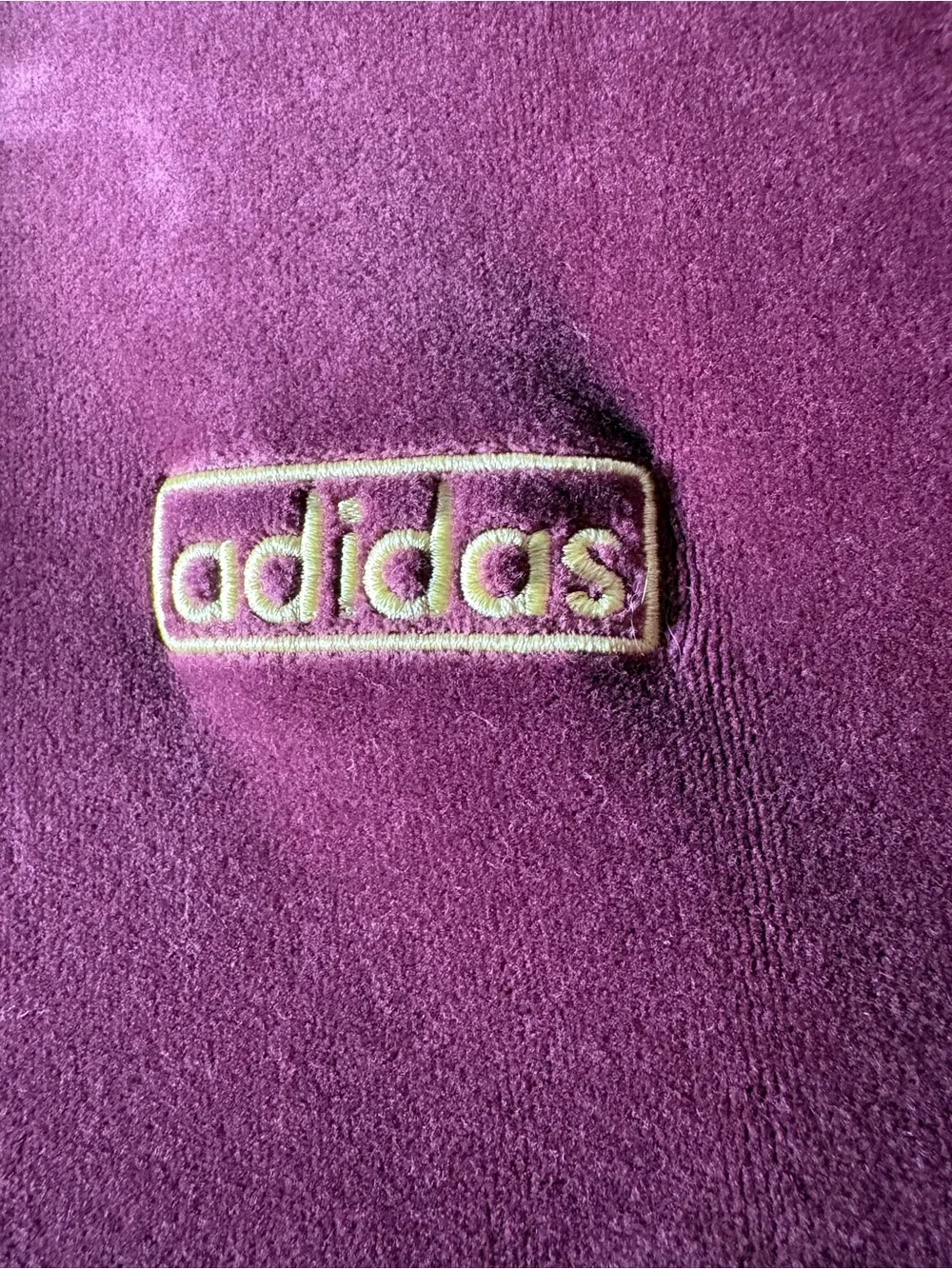 adidas Retro Velour Hoodie Sweatshirt Maroon Burgundy Mens Medium